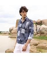 Men's Navy Blue Abstract Block Shirt