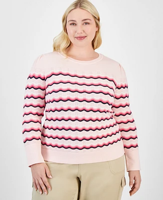 Tommy Hilfiger Plus Cotton Scalloped-Stripe Sweater