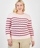 Tommy Hilfiger Plus Cotton Scalloped-Stripe Sweater