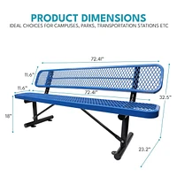 6 ft. Outdoor Steel Bench with Backrest in Blue