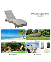 Simplie Fun Chaise Lounge Pool Chair, Outdoor Pe Rattan Cushioned Patio Sun Lounger w/ 5