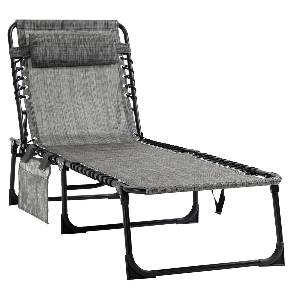 Simplie Fun Reclining Chaise Lounge Chair, Portable Sun Lounger, Folding Camping Cot, with Adjustable Backrest and Removable Pillow, for Patio, Garden