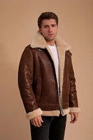 Furniq Uk Men's Leather Sheepskin Jacket, Brown, Created for Macy's