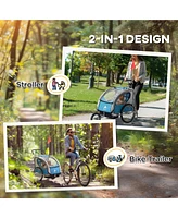 Streamdale Furniture Elite Three-Wheel Bike Trailer for Kids Bicycle Cart for Two Children with 2 Security Harnesses & Storage, Blue