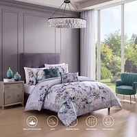 Bebejan Jewel Toned Florals Bedding 5 Piece Queen Size Reversible Comforter Set