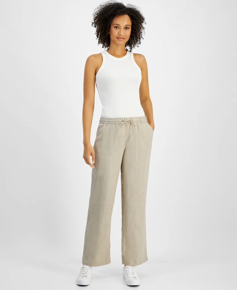 Charter Club Women's 100% Linen Drawstring Pants, Created for Macy's