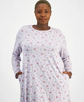 Charter Club Plus Cotton Floral Long-Sleeve Nightgown, Exclusively at Macy's