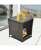 Simplie Fun Outdoor Side Coffee Table with Storage Shelf, All Weather Pe Rattan and Steel Frame, Patio Furniture Square, Bistro Table for Garden Porch