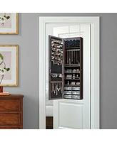 Sugift Door Hanging Mirror Jewelry Armoire with Full Length Mirror and 6 Drawers