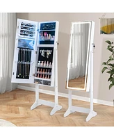 Sugift Lockable Jewelry Armoire Standing Cabinet with Lighted Full-Length Mirror