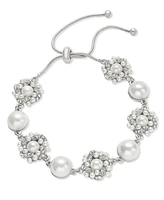 Charter Club Silver-Tone Pave & Imitation Pearl Cluster Slider Bracelet, Created for Macy's