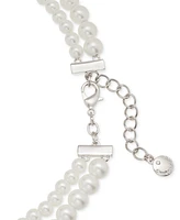 Charter Club Silver-Tone Pave Bow & Imitation Pearl Layered Necklace, 16" + 2" extender, Created for Macy's