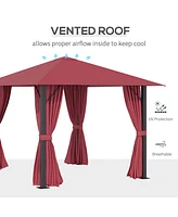 Simplie Fun 10' x 10' Patio Gazebo Aluminum Frame Outdoor Canopy Shelter with Sidewalls, Vented Roof for Garden, Lawn, Backyard, and Deck, Wine Red