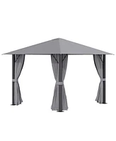 Simplie Fun 10' x 10' Patio Gazebo Aluminum Frame Outdoor Canopy Shelter with Sidewalls, Vented Roof for Garden, Lawn, Backyard, and Deck, Gray