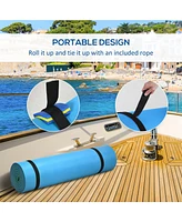 Streamdale Furniture 12' x 5' Lily Pad Floating Mat with Cup Holder Table, 3-Layer Portable Roll-Up Water Mat Float Dock for 2