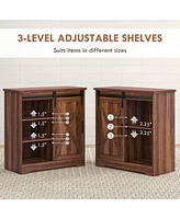 Farmhouse Coffee Bar Cabinet, 33" Buffet Sideboard with Sliding Barn Door and Adjustable Shelf, Kitchen Buffet Cabinet, Brown
