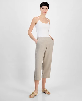 Charter Club Women's 100% Linen Solid Cropped Pull-On Pants, Created for Macy's
