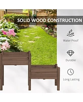 Raised Garden Bed with 3 Planter Box, Elevated Wooden Plant Stand with Drainage Holes, for Vegetables, Herb and Flowers, Coffee