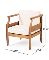 Acacia Wood Club Chair With Water-Resistant Cushions For Outdoor Comfort