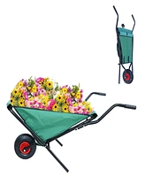 Simplie Fun Collapsible Wheelbarrow 176 lbs Folding Yard Garden Wheelbarrow Foldable Lightweight Gardening Heavy Duty Oxford Cloth Green Lawn Cart for