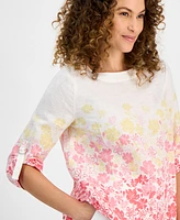 Charter Club Petite Linen Ombre Floral Print Top, Exclusively at Macy's