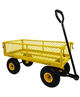 3 cu. ft. 300 lbs. Capacity Removable Sides Metal Steel Mesh Heavy Duty Utility Wagon Outdoor Garden Cart in Yellow