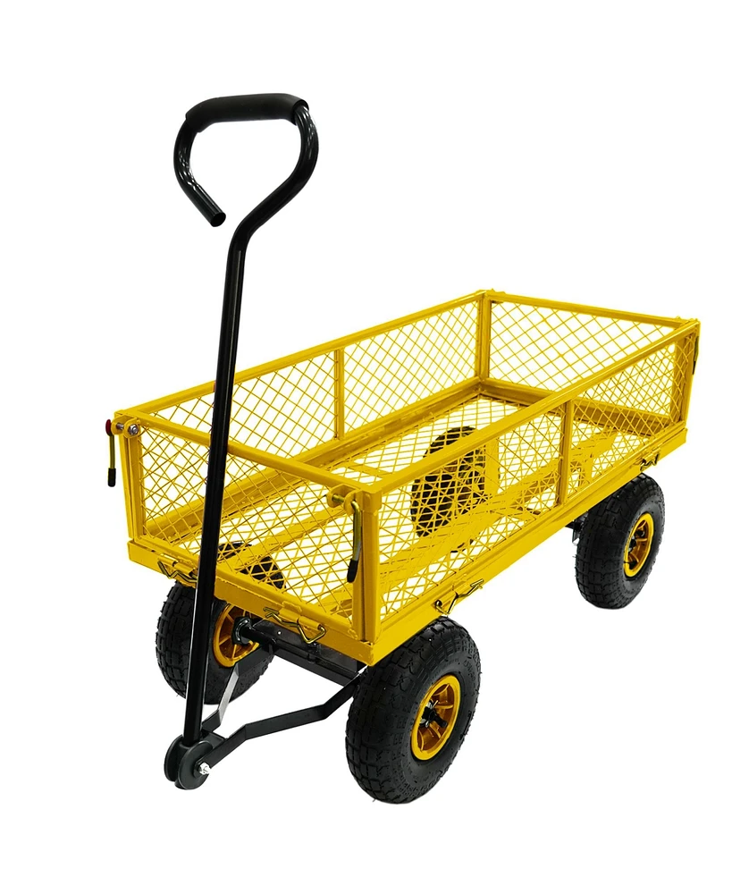 Simplie Fun 3 cu. ft. 300 lbs. Capacity Removable Sides Metal Steel Mesh Heavy Duty Utility Wagon Outdoor Garden Cart in Yellow