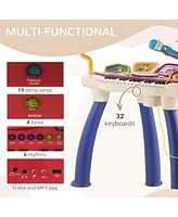 2 in 1 Kids Piano Keyboard with Drum Set, 32-Key Electronic Musical Instrument with Multiple Sounds, Lights, Microphone, Stool, MP3, U-disk, Auto-Hibe