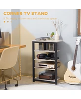 Tv Stand, Av Media Stand, Corner Audio Tower with Storage Shelves and Steel Frame, Living Room Storage, Gray