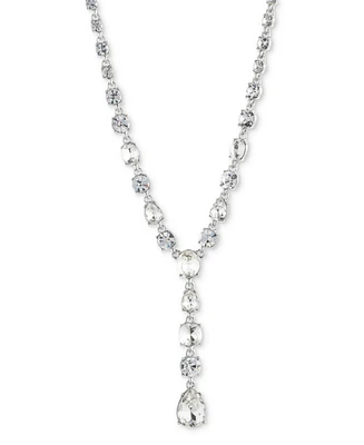 Givenchy Silver-Tone Pave Stone Lariat Necklace, 16" + 3" extender