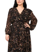 Msk Plus Printed V-Neck Smocked-Waist Midi Dress