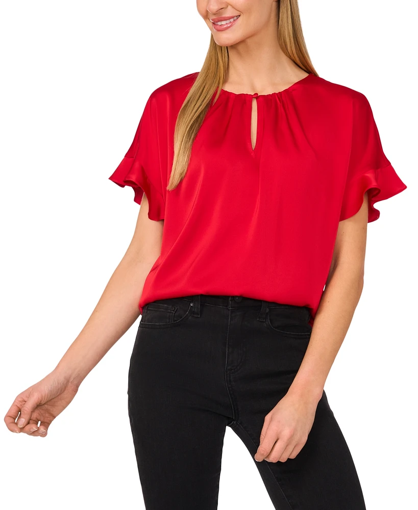 CeCe Women's Short-Sleeve Flutter Blouse