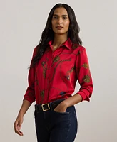 Lauren Ralph Petite Belting-Print Charmeuse Shirt