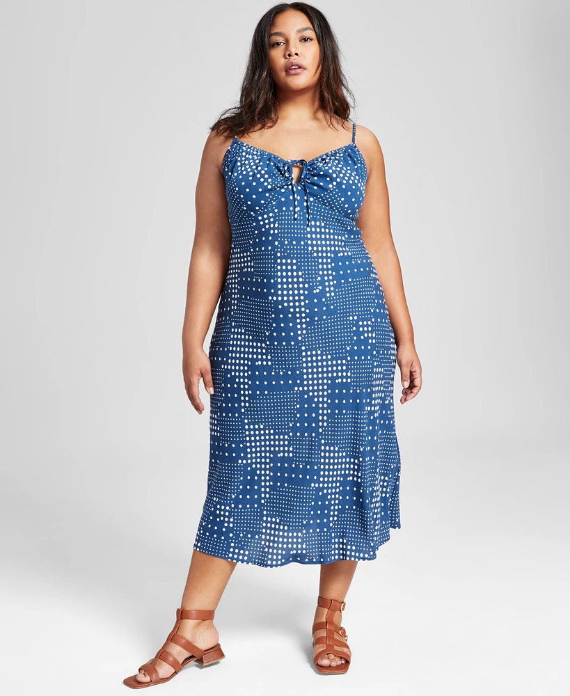 And Now This Plus Polka-Dot Tied Keyhole Dress, Created for Macy's