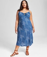 And Now This Plus Polka-Dot Tied Keyhole Dress, Created for Macy's