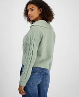 Hippie Rose Juniors' "Soft & Cozy" Chenille Cable-Knit Zip-Up Sweater