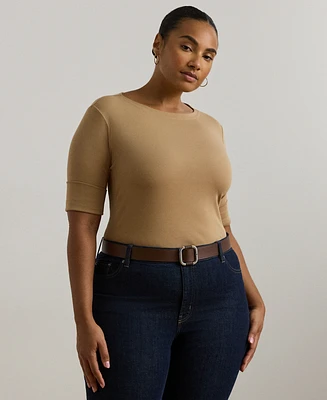 Lauren Ralph Plus Stretch Cotton Boatneck Tee