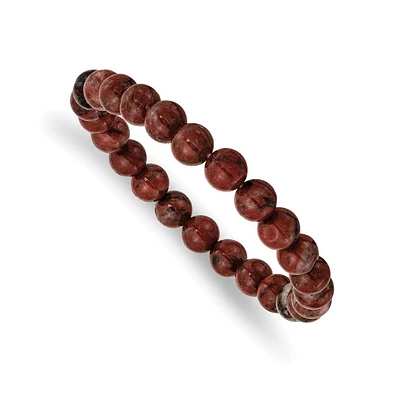 Chisel 8mm Sesame Red Agate Beaded Stretch Bracelet