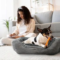 Details Rectangle Dog Bed, Durable Sleeping Calming Cuddler for Pets, Super Plush Corduroy Sherpa