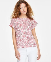 Jones New York Women's Printed Jasper Crepe Side-Button Blouse