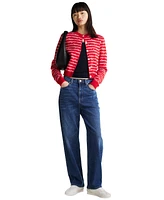 Tommy Jeans Women's Cropped Logo-Knit Crewneck Cardigan