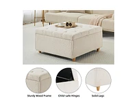 gaomon Ottoman Coffee Table with Lift Top, Sherpa Fabric Tufted Upholstered Ottoman with Storage, Large Square Storage Ottoman Bench for Bedroom, Livi