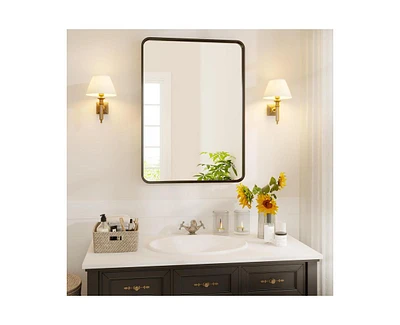 gaomon Black Metal Framed Bathroom Mirror for Over Sink 40 32" Vanity Rounded Rectangle Wall Mirror Wall Mounted Home Decor (Hangs Horizontally or Ver