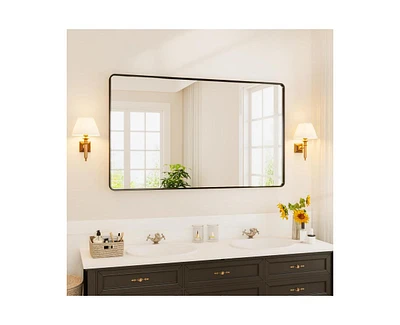 gaomon Black Metal Framed Bathroom Mirror for Over Sink 60 36" Vanity Rounded Rectangle Wall Mirror Wall Mounted Home Decor (Hangs Horizontally or Ver