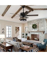 Slickblue 52-Inch Farmhouse Ceiling Fan with 3 Lights and 5 Wood Blades