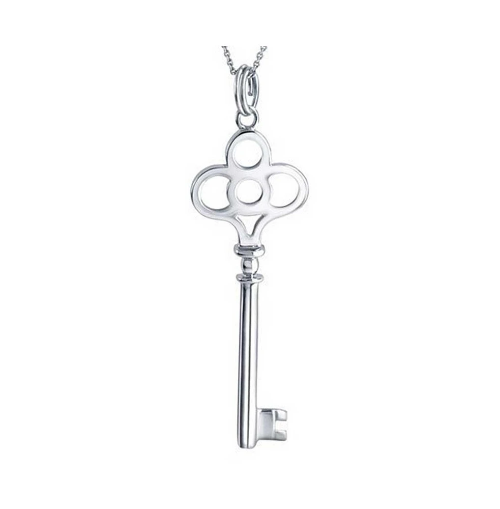 Bling Jewelry Crown Key Shape Pendant Necklace For Women Plain Polished .925 Sterling Silver