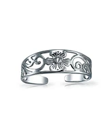 Bling Jewelry Flowers Vine Swirl Cut Out Filigree Midi Band Toe Ring Silver Sterling