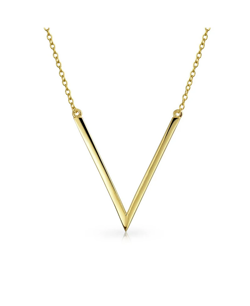 Bling Jewelry Minimalist Geometric Chevron V Pendant Necklace For Women 14K Gold Plated .925 Sterling Silver