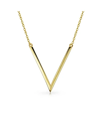 Bling Jewelry Minimalist Geometric Chevron V Pendant Necklace 14K Gold Plated Silver