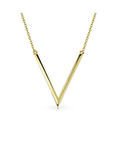 Bling Jewelry Minimalist Geometric Chevron V Pendant Necklace For Women 14K Gold Plated .925 Sterling Silver